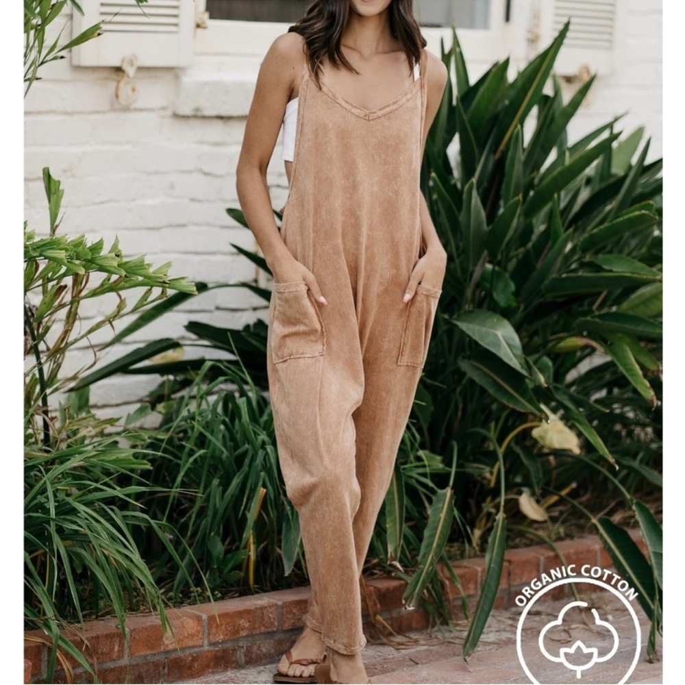 Organic Cotton Tan Sleeveless V-Neck Jumpsuit